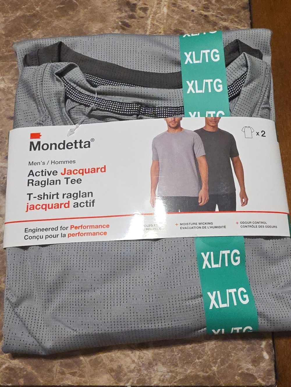 Mondetta Men’s Active Jacquard Raglan Tee – Light Gray (2-Pack)